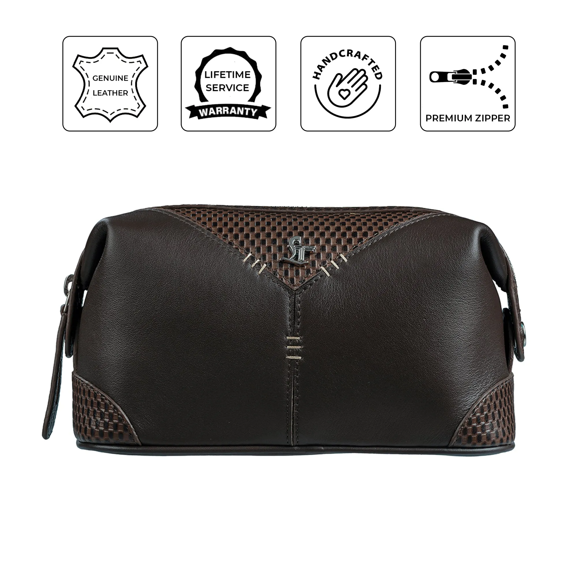 Bom Leather Toiletry / Shaving Kit Bag | For Carrying Grooming Essentials & Travel  | Color: Brown, Black