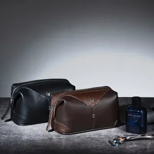 Bom Leather Toiletry / Shaving Kit Bag | For Carrying Grooming Essentials & Travel  | Color: Brown, Black