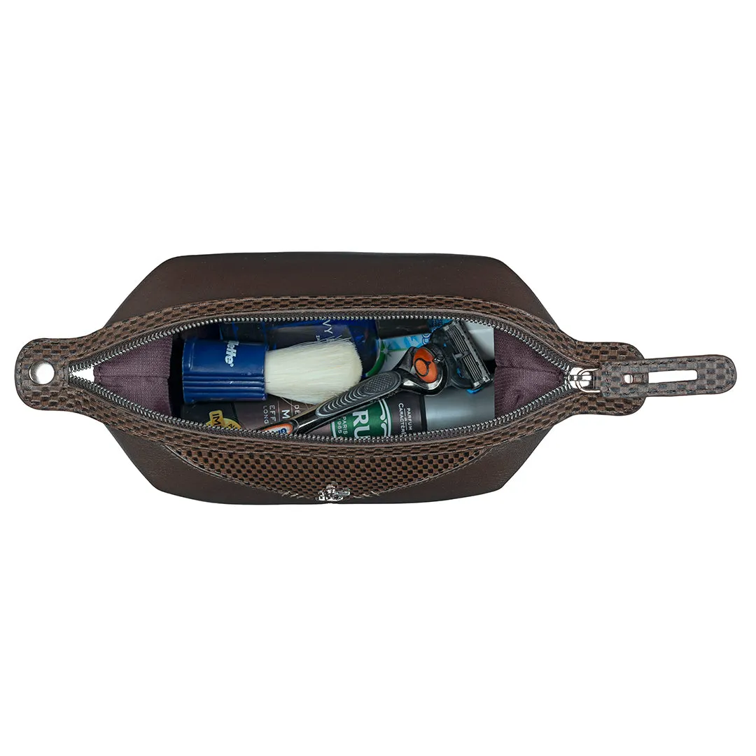 Bom Leather Toiletry / Shaving Kit Bag | For Carrying Grooming Essentials & Travel  | Color: Brown, Black