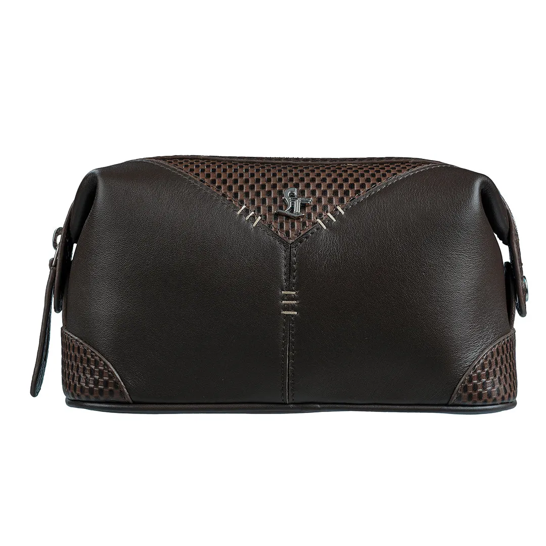 Bom Leather Toiletry / Shaving Kit Bag | For Carrying Grooming Essentials & Travel  | Color: Brown, Black