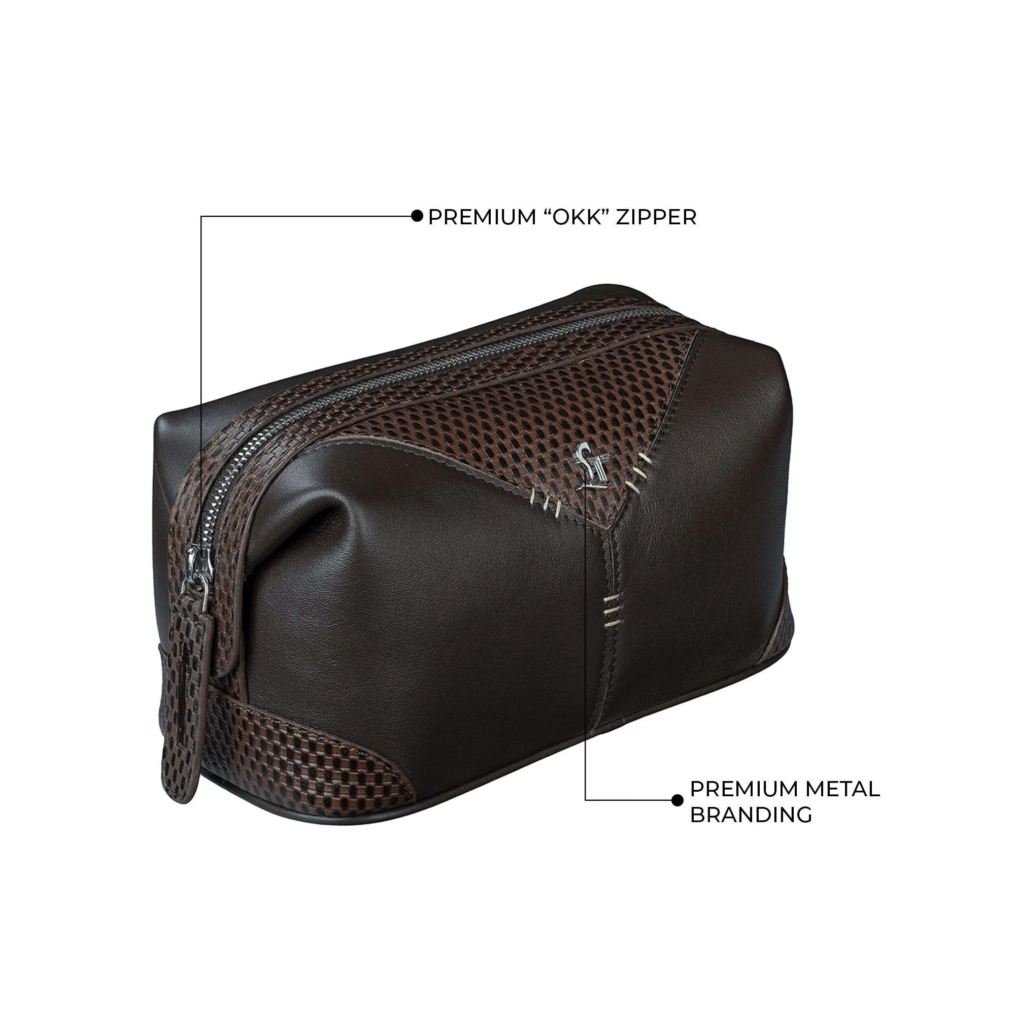 Bom Leather Toiletry / Shaving Kit Bag | For Carrying Grooming Essentials & Travel  | Color: Brown, Black