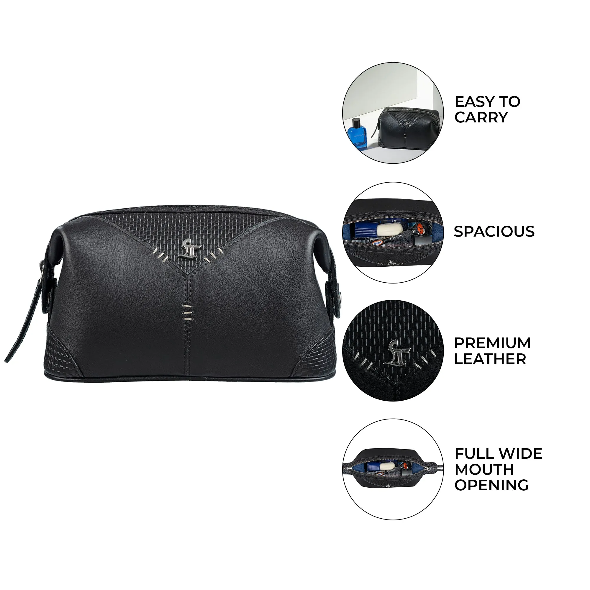Bom Leather Toiletry / Shaving Kit Bag | For Carrying Grooming Essentials & Travel  | Color: Brown, Black