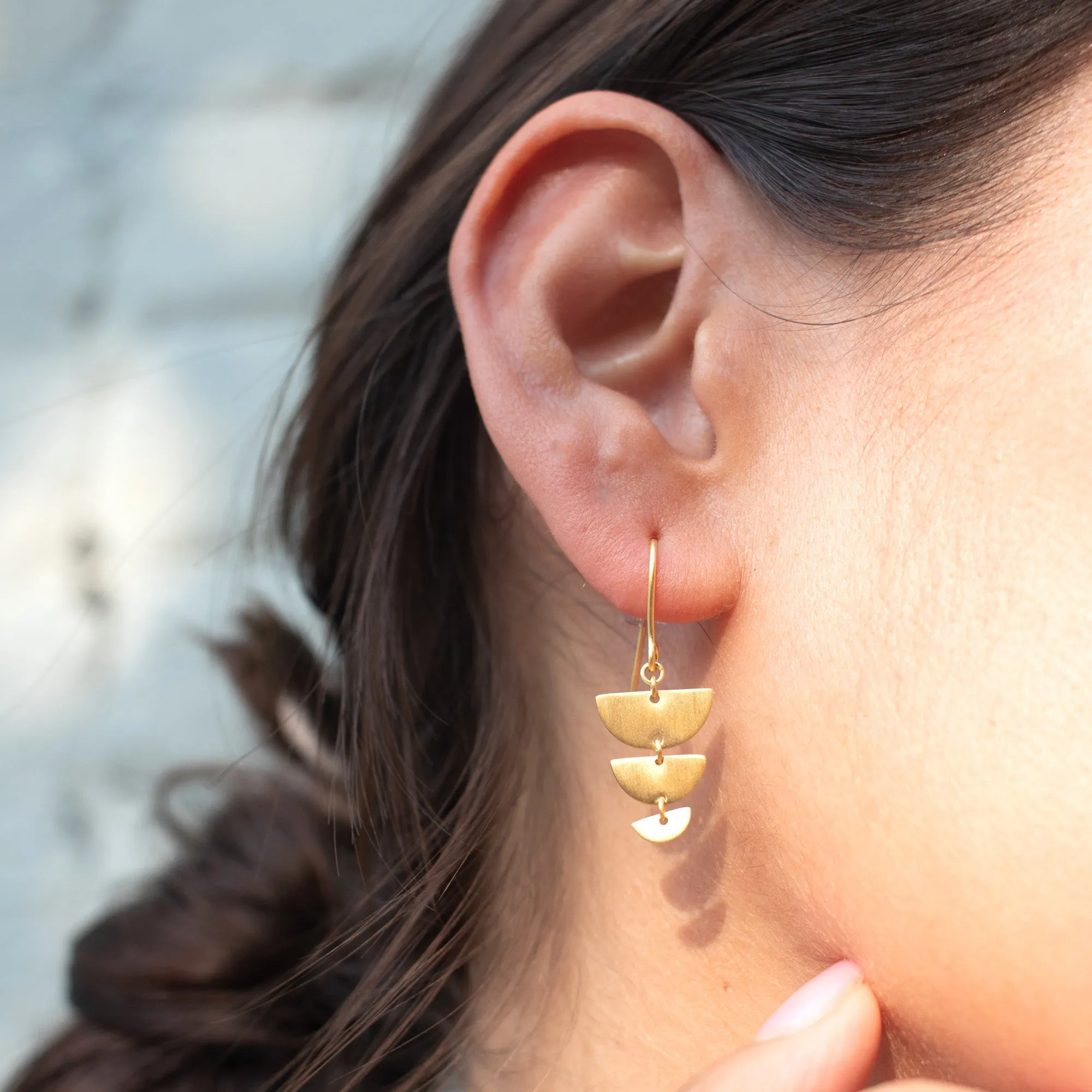 Brushed Gold Vermeil Descending Half Circles Earrings
