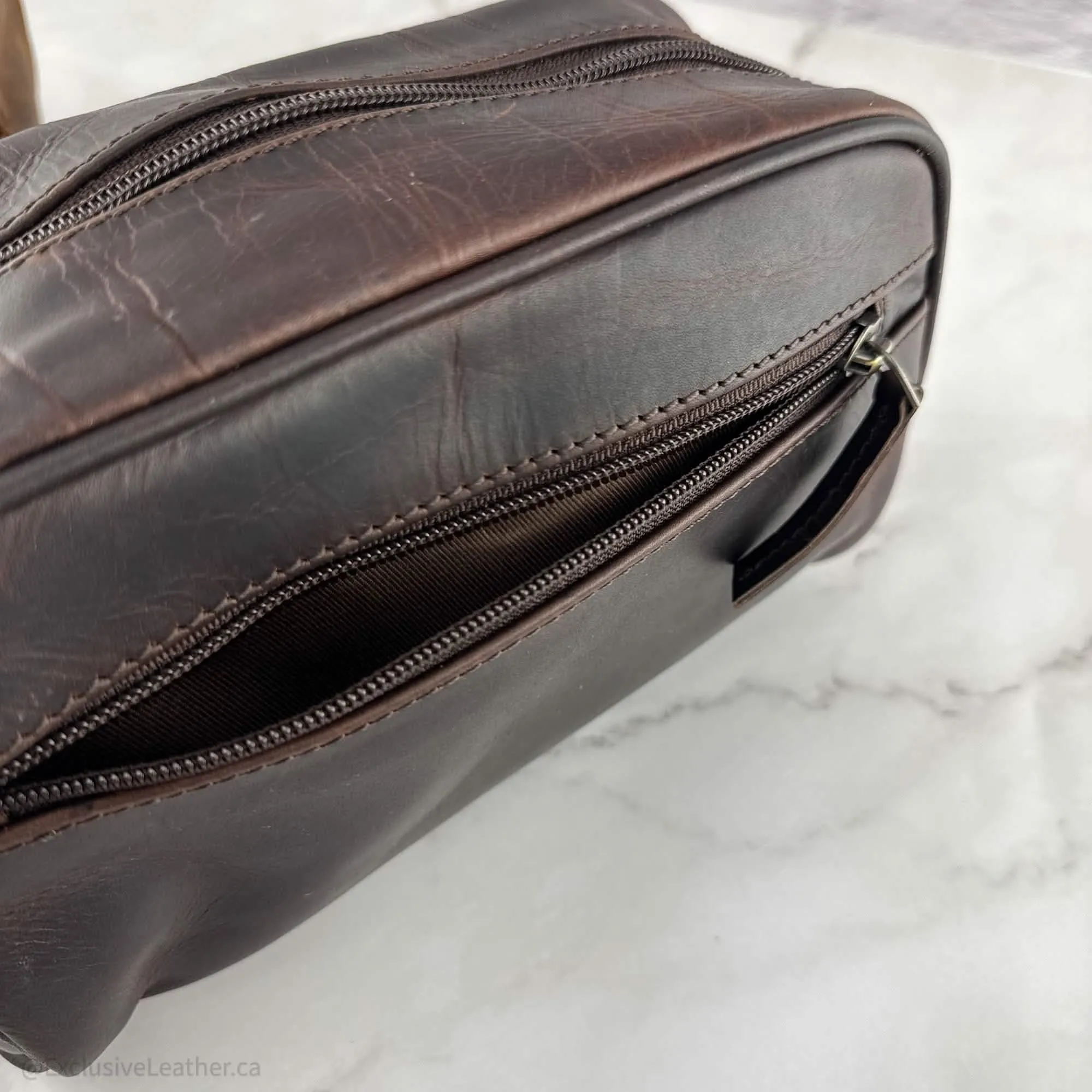 Buff Leather Cherry Brown Unisex Travel Toiletry Bag - Elegant and Practical Travel Essential