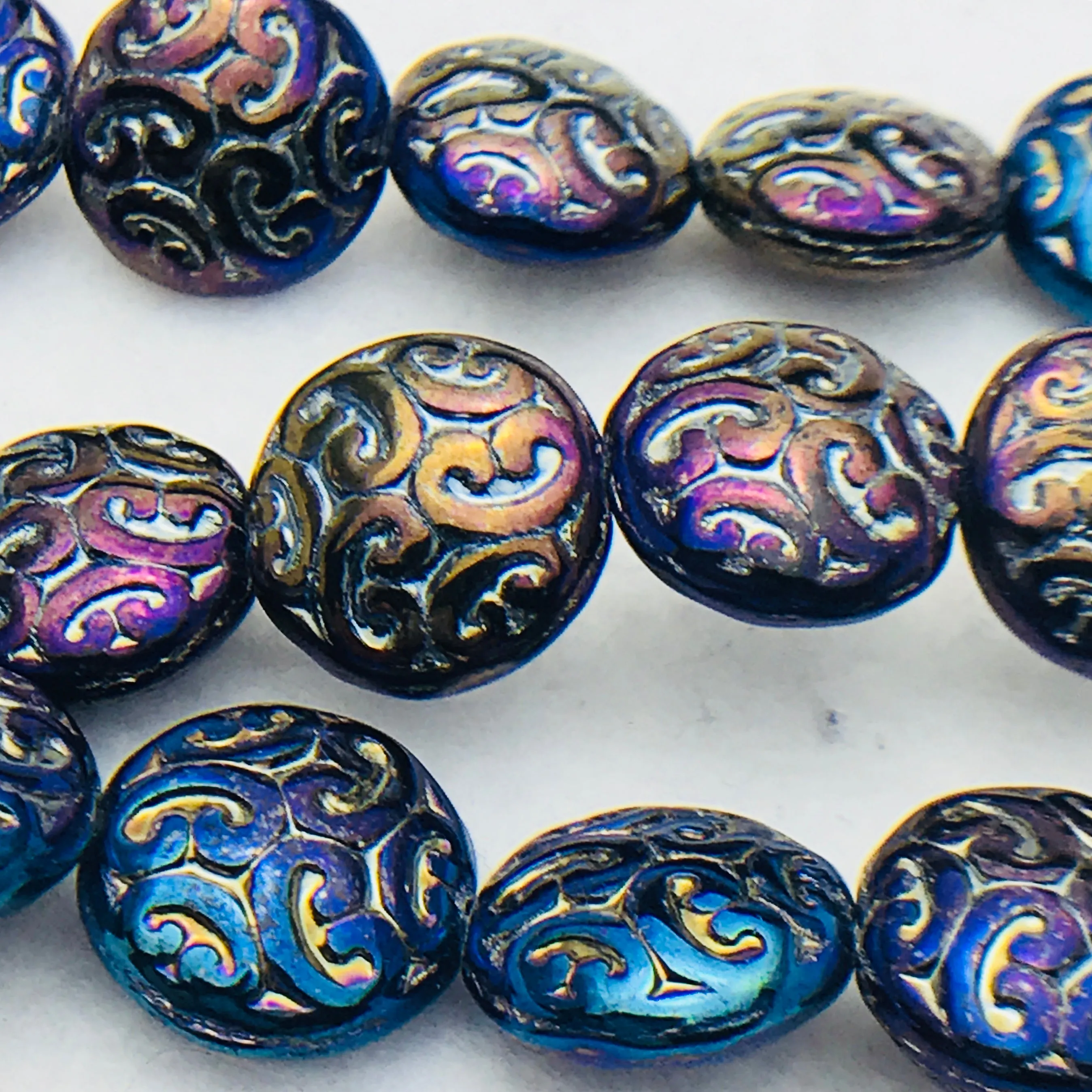 Button Coin Czech Beads,  Amethyst AB 13mm