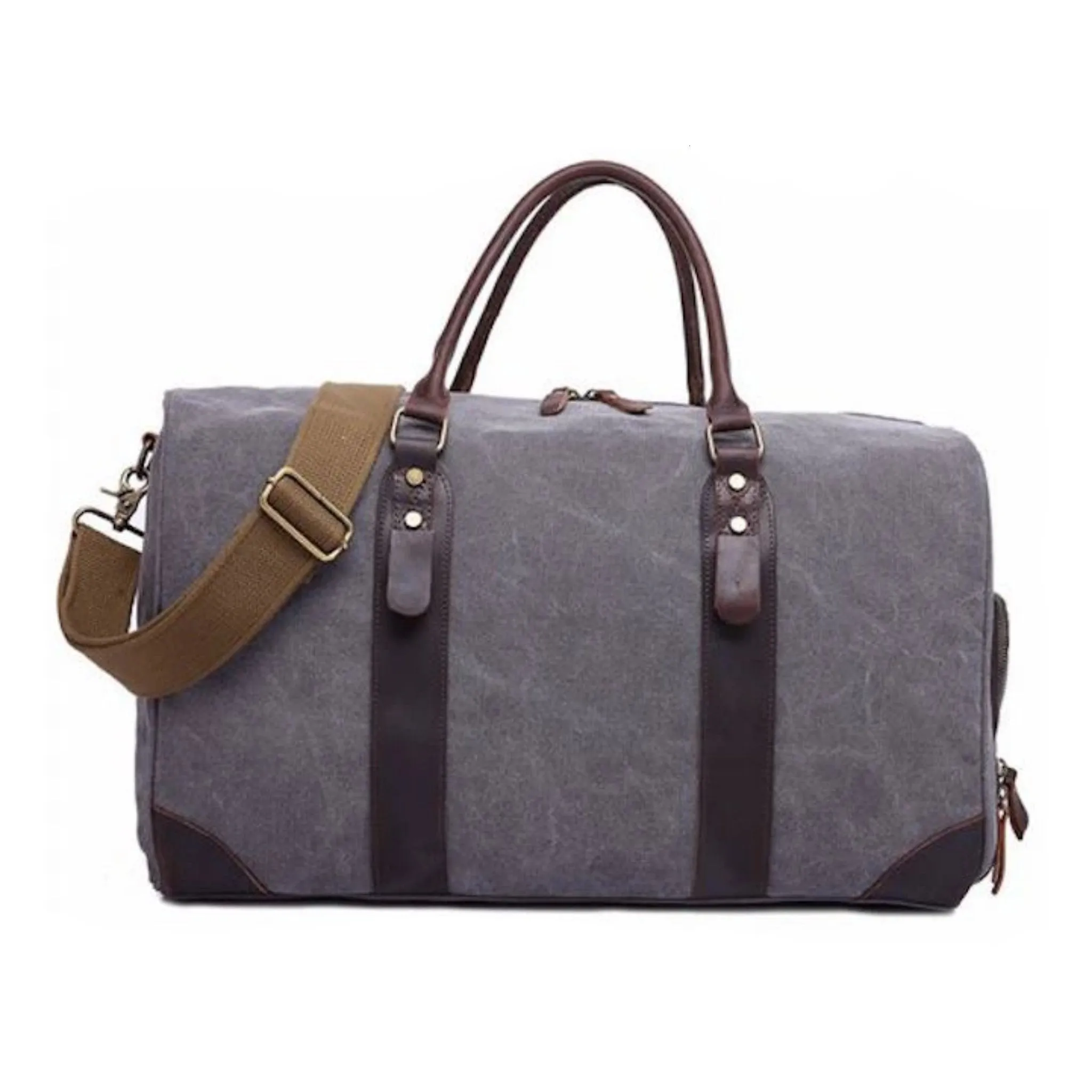 Canvas Leather Trim Travel Duffel with Shoe Pouch
