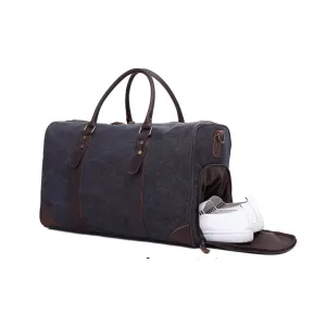 Canvas Leather Trim Travel Duffel with Shoe Pouch