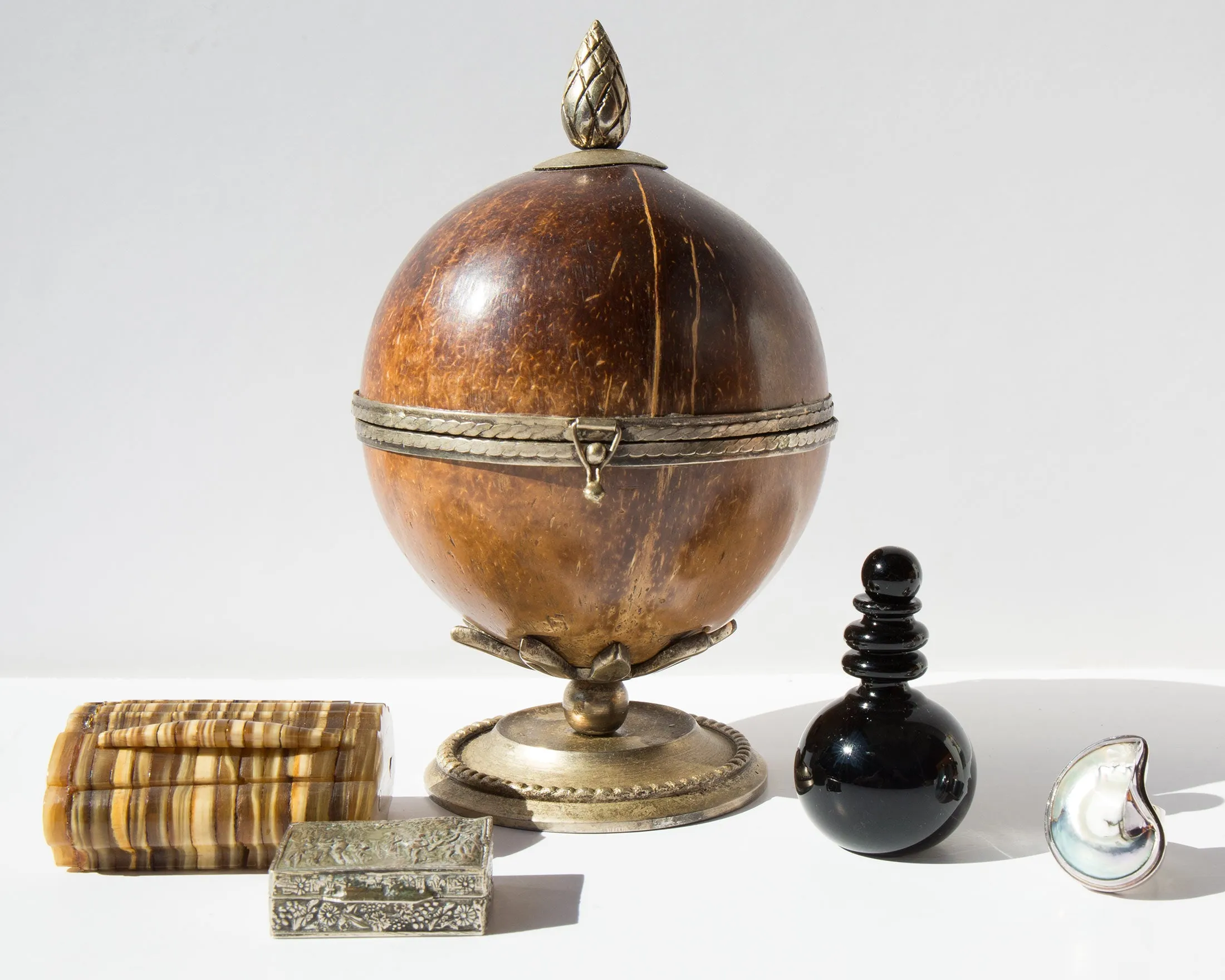 Carved Coconut Pedestal Box