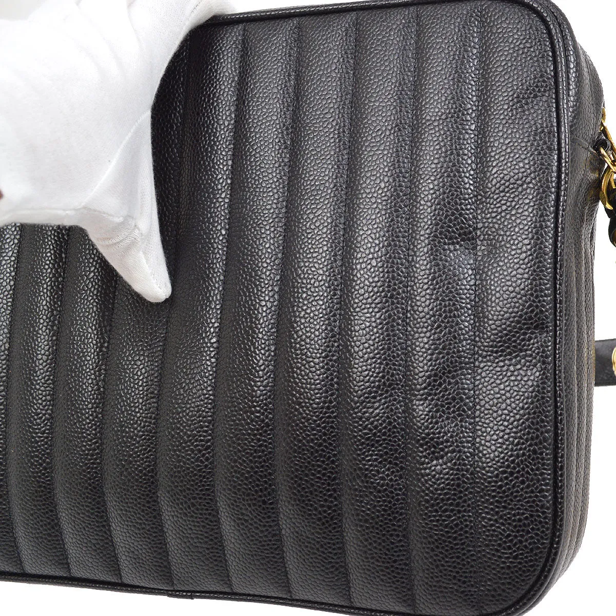 CHANEL 1994-1996 Black Caviar Vertical Pocket Camera Bag Jumbo