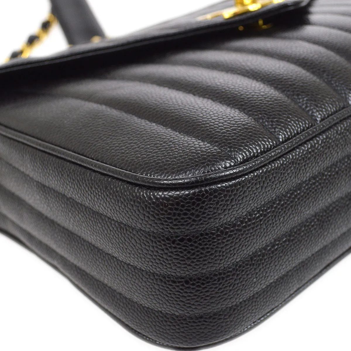 CHANEL 1994-1996 Black Caviar Vertical Pocket Camera Bag Jumbo