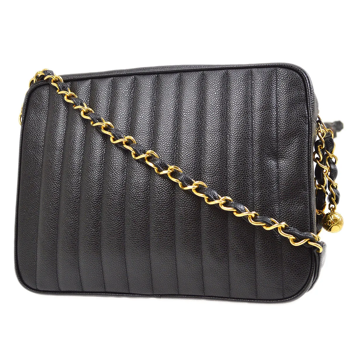 CHANEL 1994-1996 Black Caviar Vertical Pocket Camera Bag Jumbo