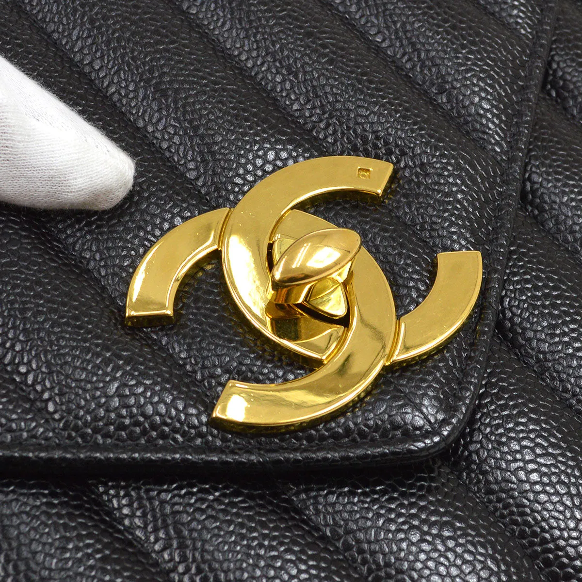 CHANEL 1994-1996 Black Caviar Vertical Pocket Camera Bag Jumbo