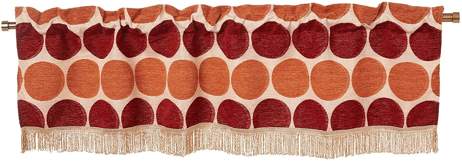 Chenille Circle Spots Pattern Decorative Window Treatment Rod Pocket Curtain Straight Valance