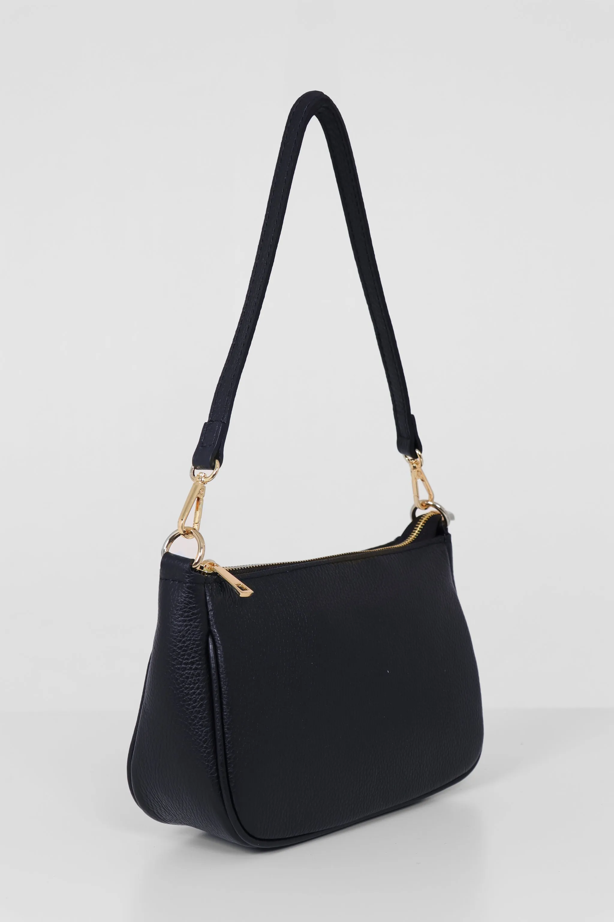 Chloe - Italian Leather Baguette Bag - Navy Blue, Pebbled