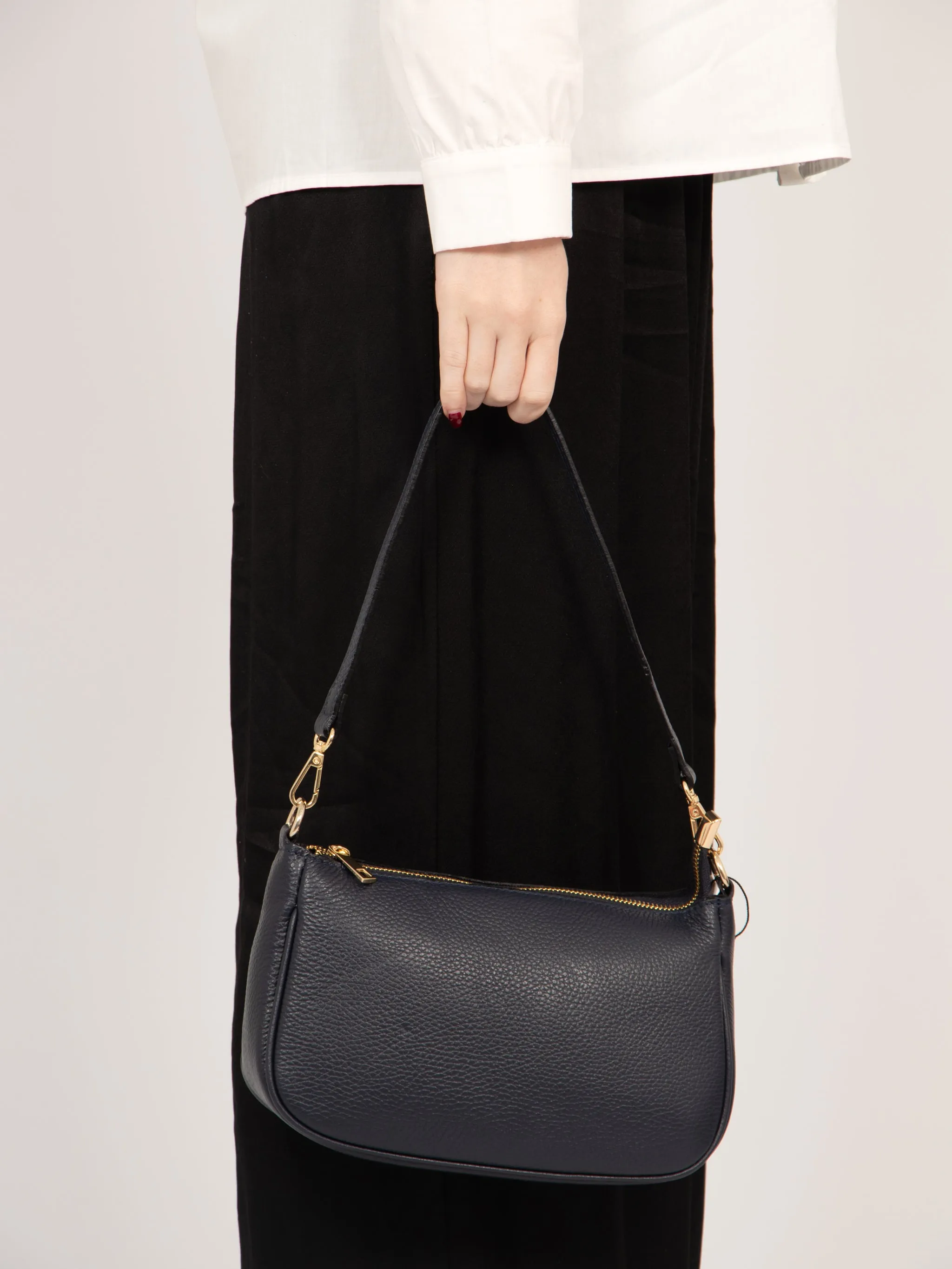 Chloe - Italian Leather Baguette Bag - Navy Blue, Pebbled