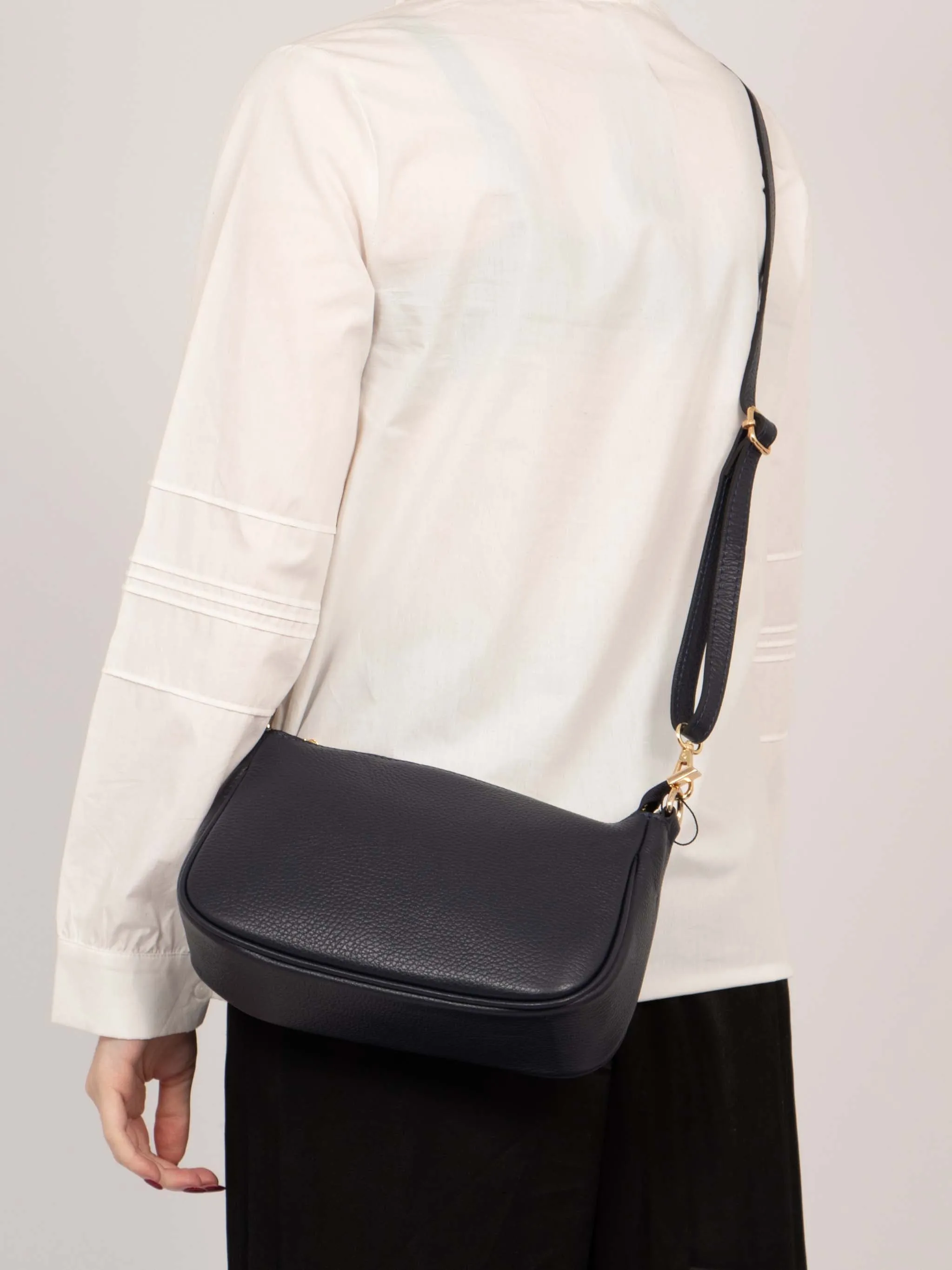 Chloe - Italian Leather Baguette Bag - Navy Blue, Pebbled