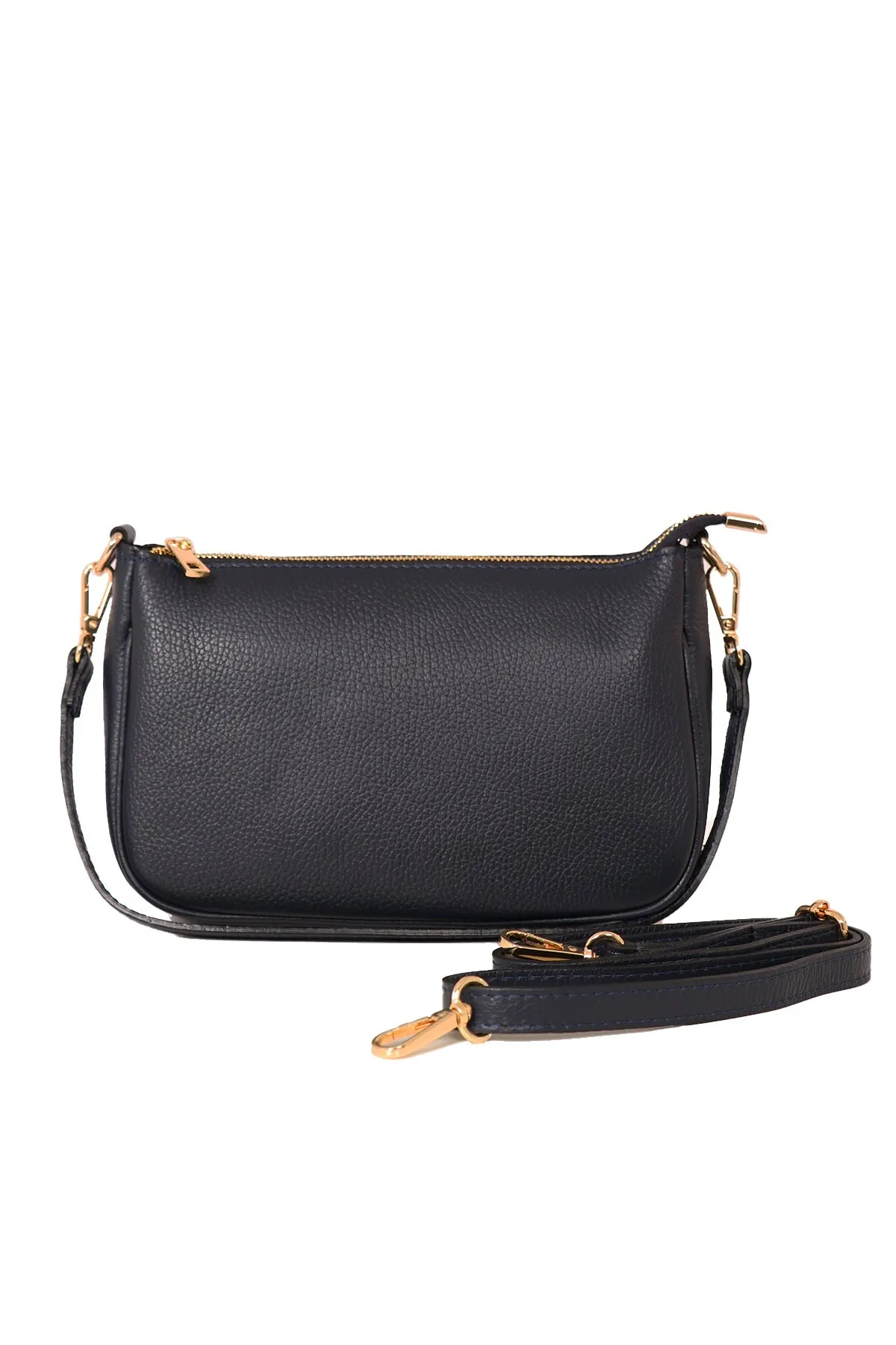 Chloe - Italian Leather Baguette Bag - Navy Blue, Pebbled