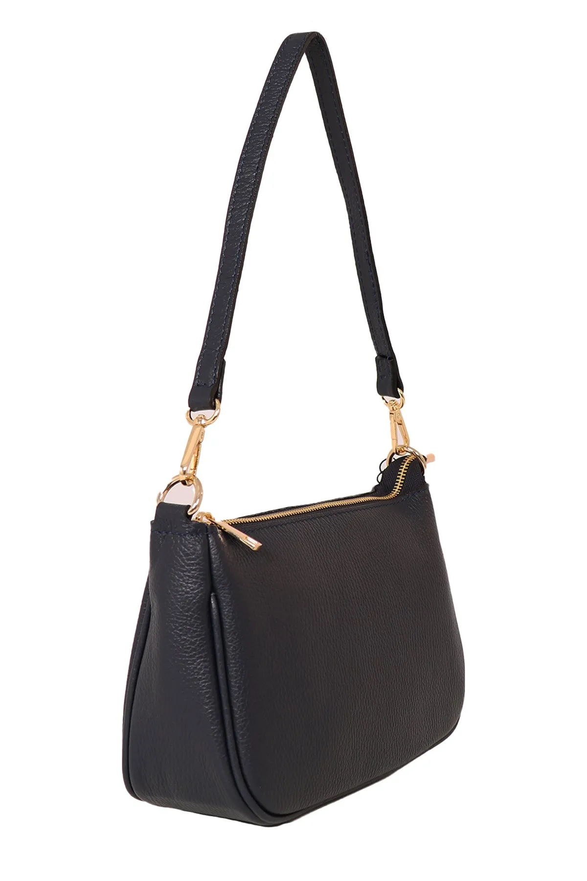 Chloe - Italian Leather Baguette Bag - Navy Blue, Pebbled