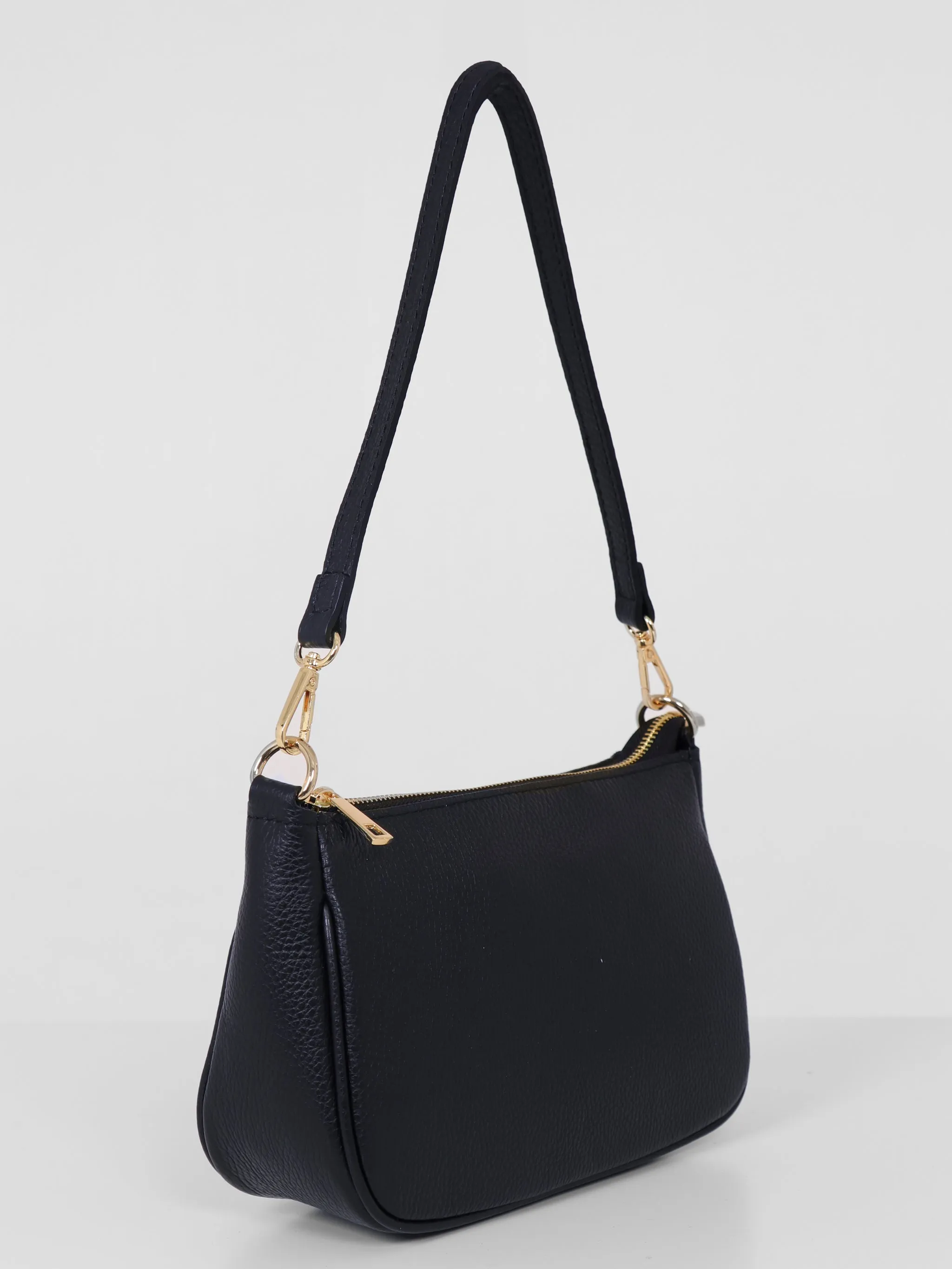 Chloe - Italian Leather Baguette Bag - Navy Blue, Pebbled