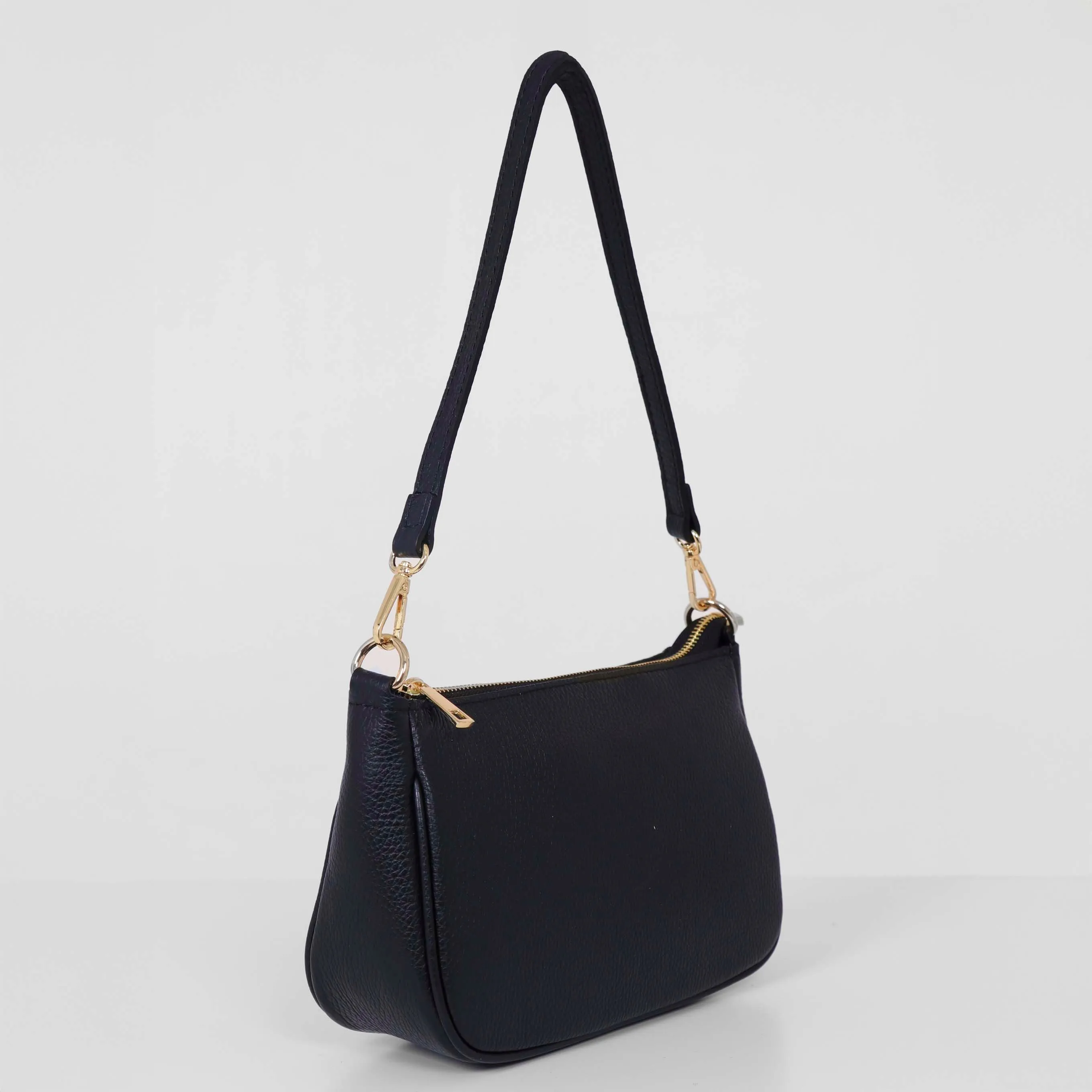 Chloe - Italian Leather Baguette Bag - Navy Blue, Pebbled