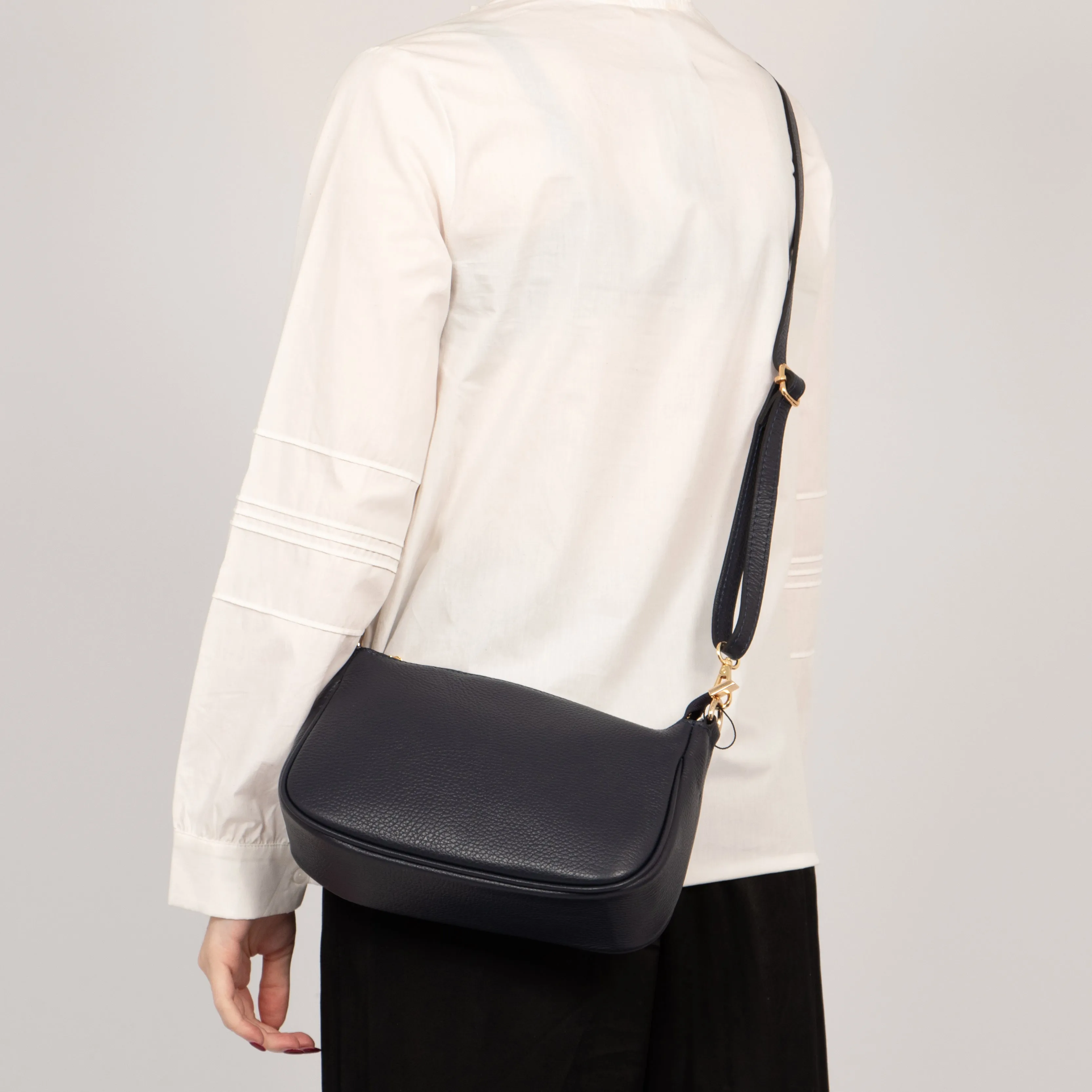 Chloe - Italian Leather Baguette Bag - Navy Blue, Pebbled
