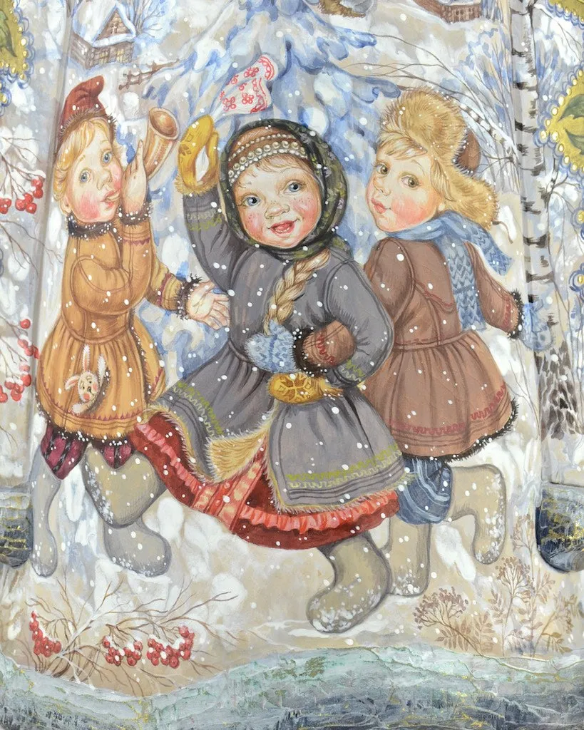 Christmas Bells Scenic Russian Santa with Bear