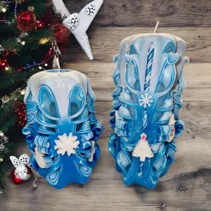 Christmas Carved Candles - set of two