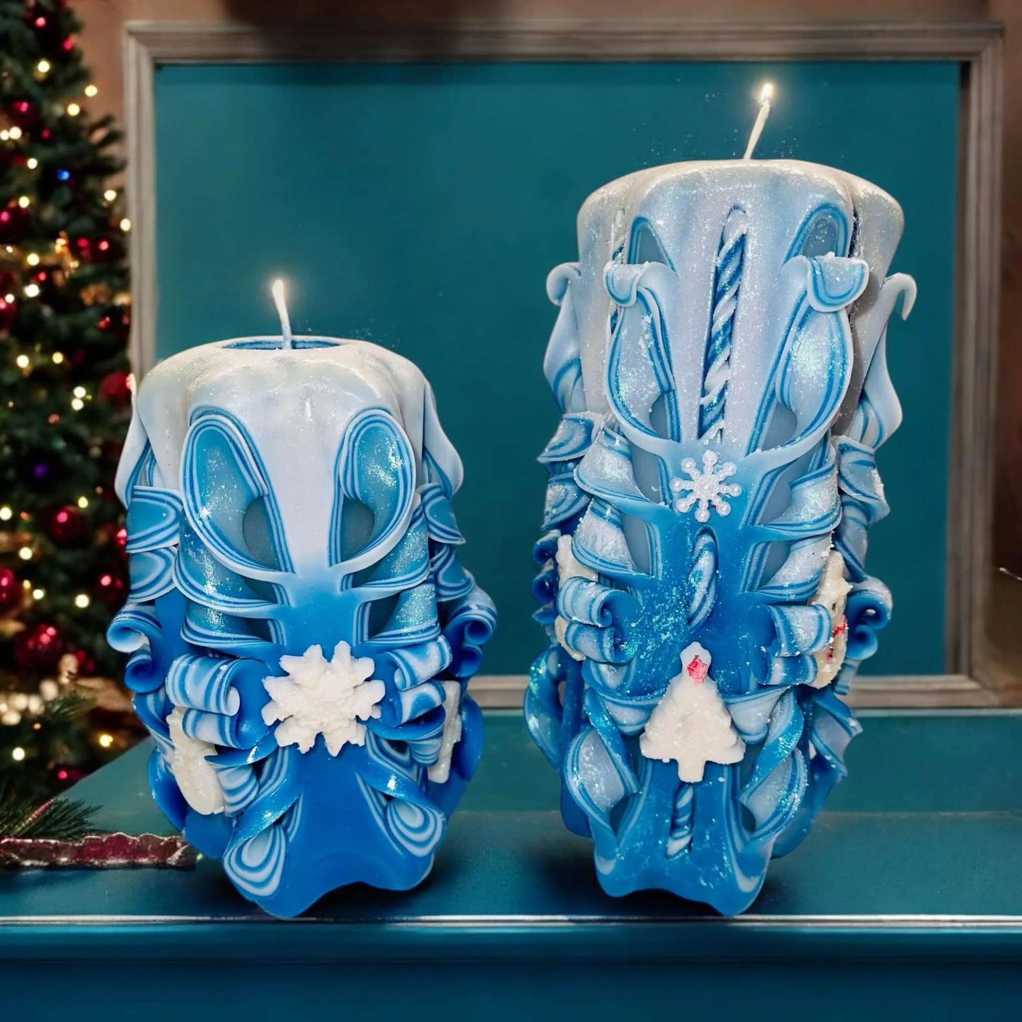 Christmas Carved Candles - set of two
