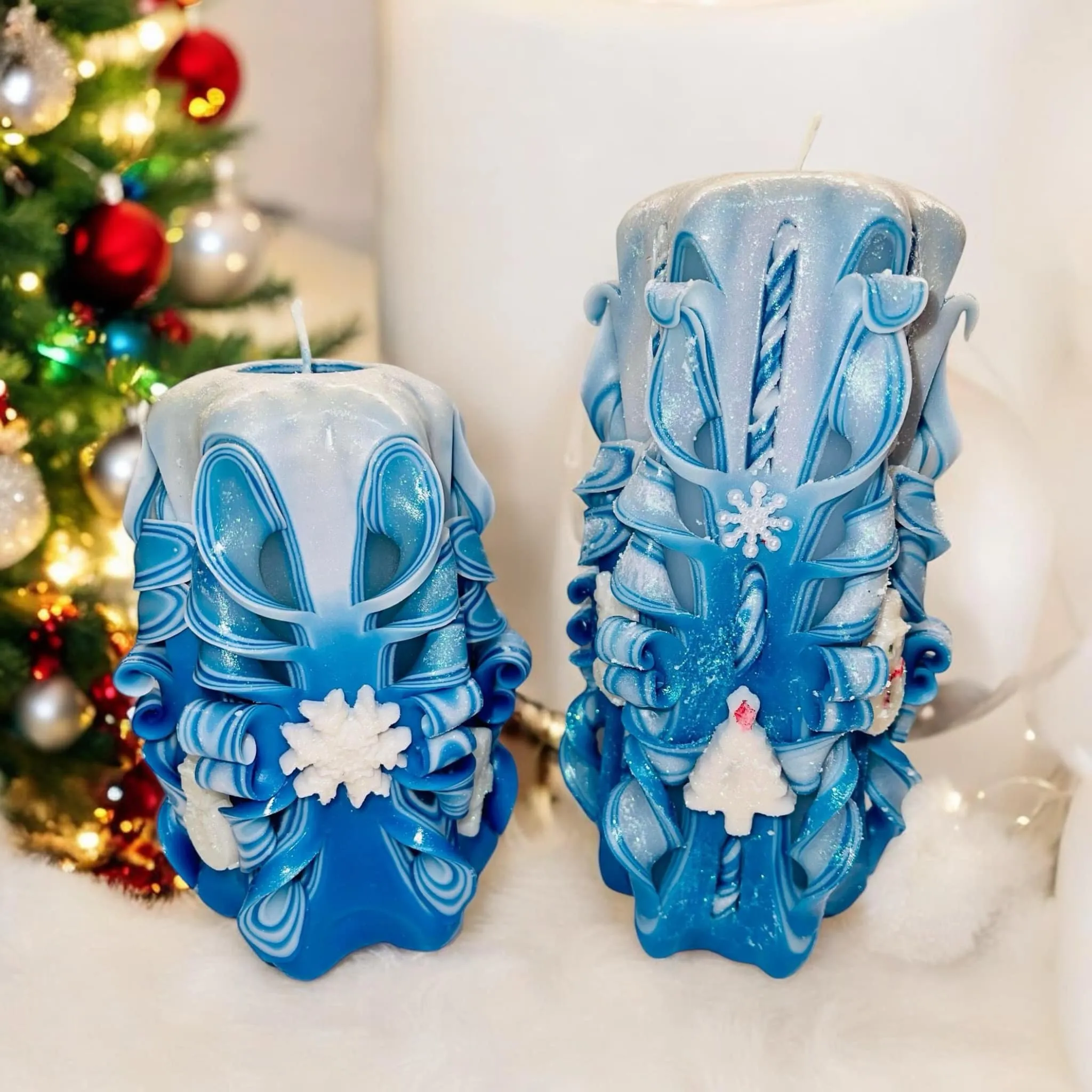 Christmas Carved Candles - set of two