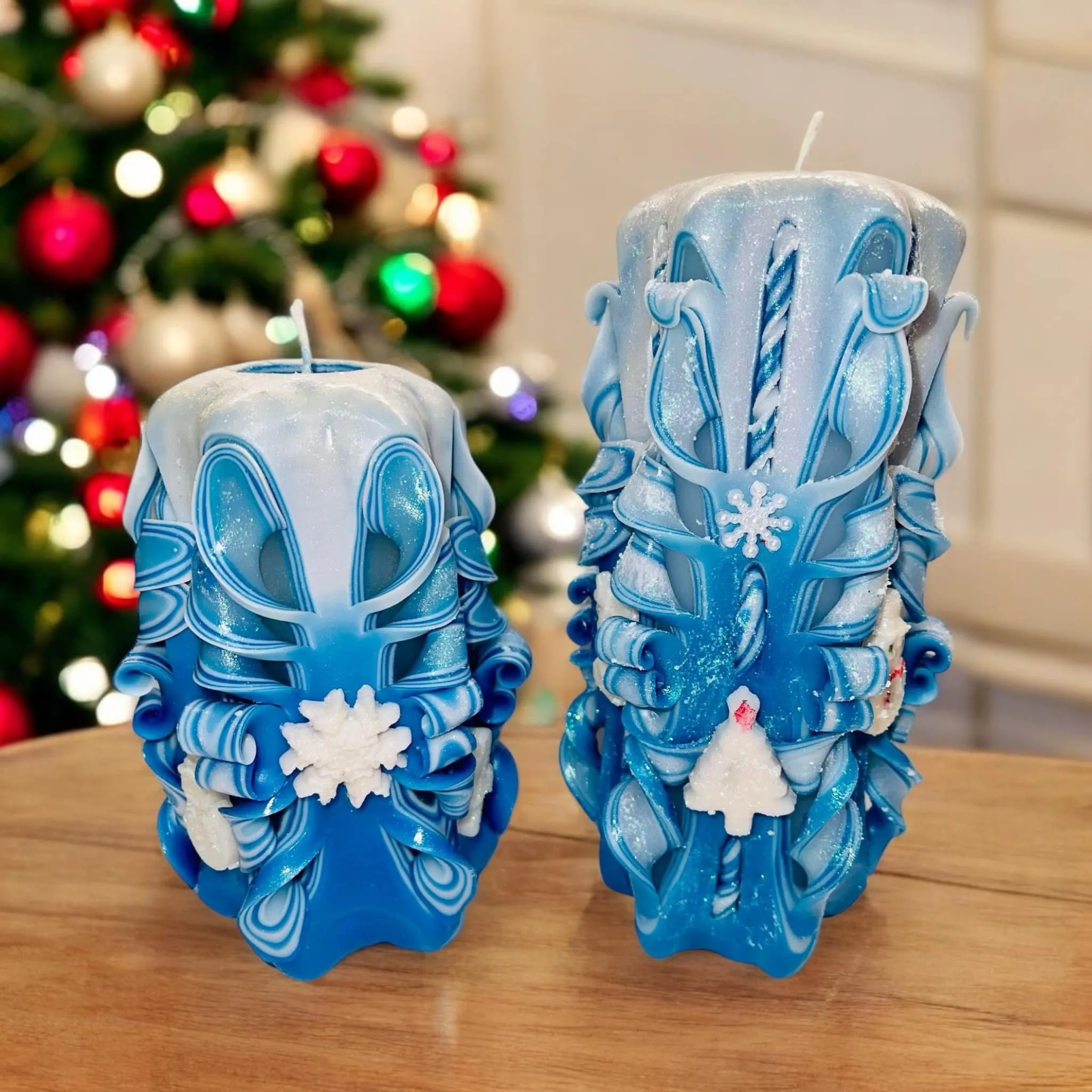 Christmas Carved Candles - set of two