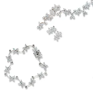 Cubic Zirconia Clusters in Silver Jewelry Necklace