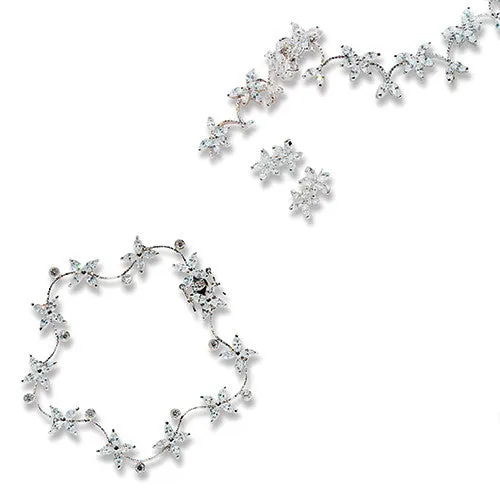Cubic Zirconia Clusters in Silver Jewelry Necklace