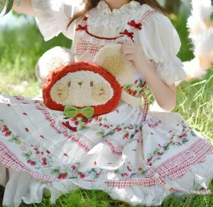 Cute Strawberry Teddy Bear Doll Shoulder Messenger Bag