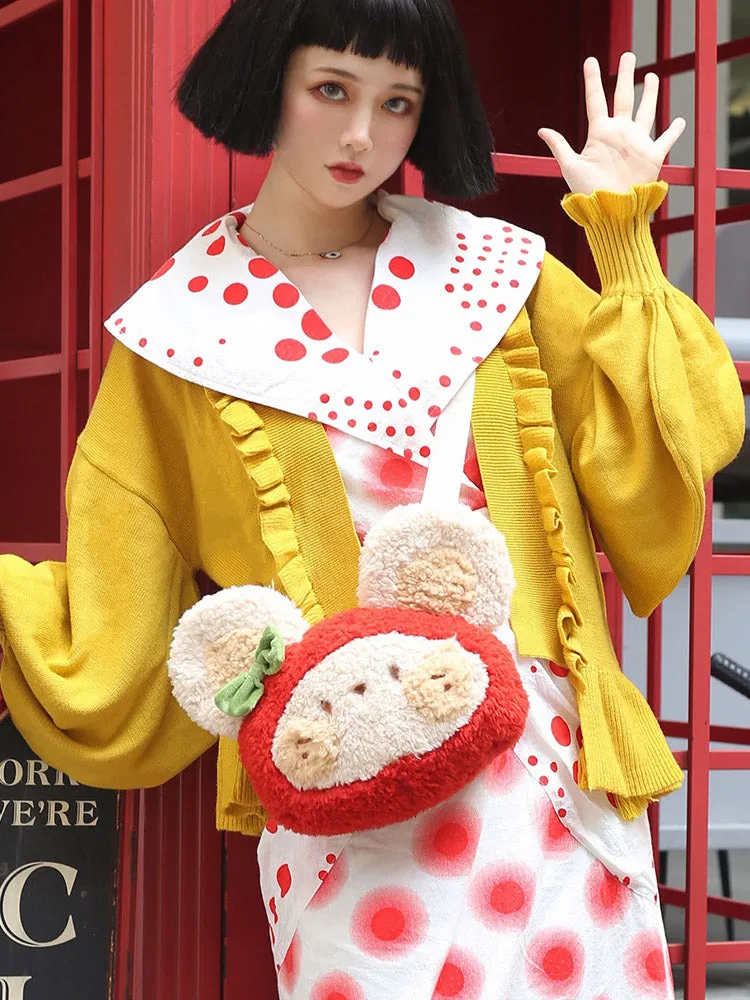 Cute Strawberry Teddy Bear Doll Shoulder Messenger Bag