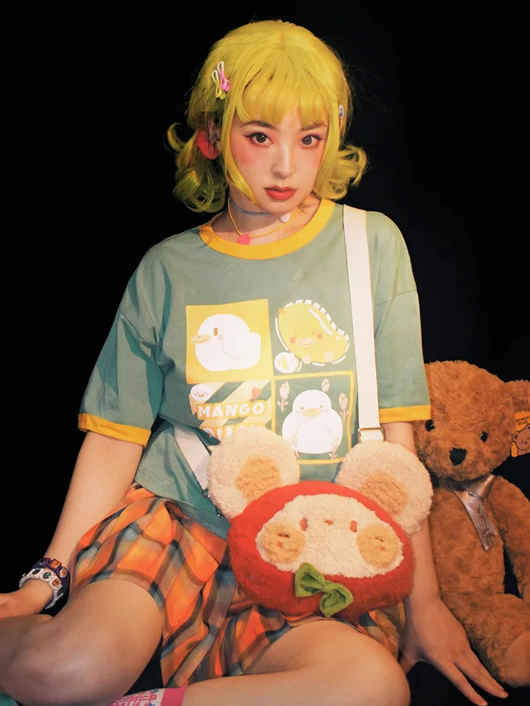 Cute Strawberry Teddy Bear Doll Shoulder Messenger Bag