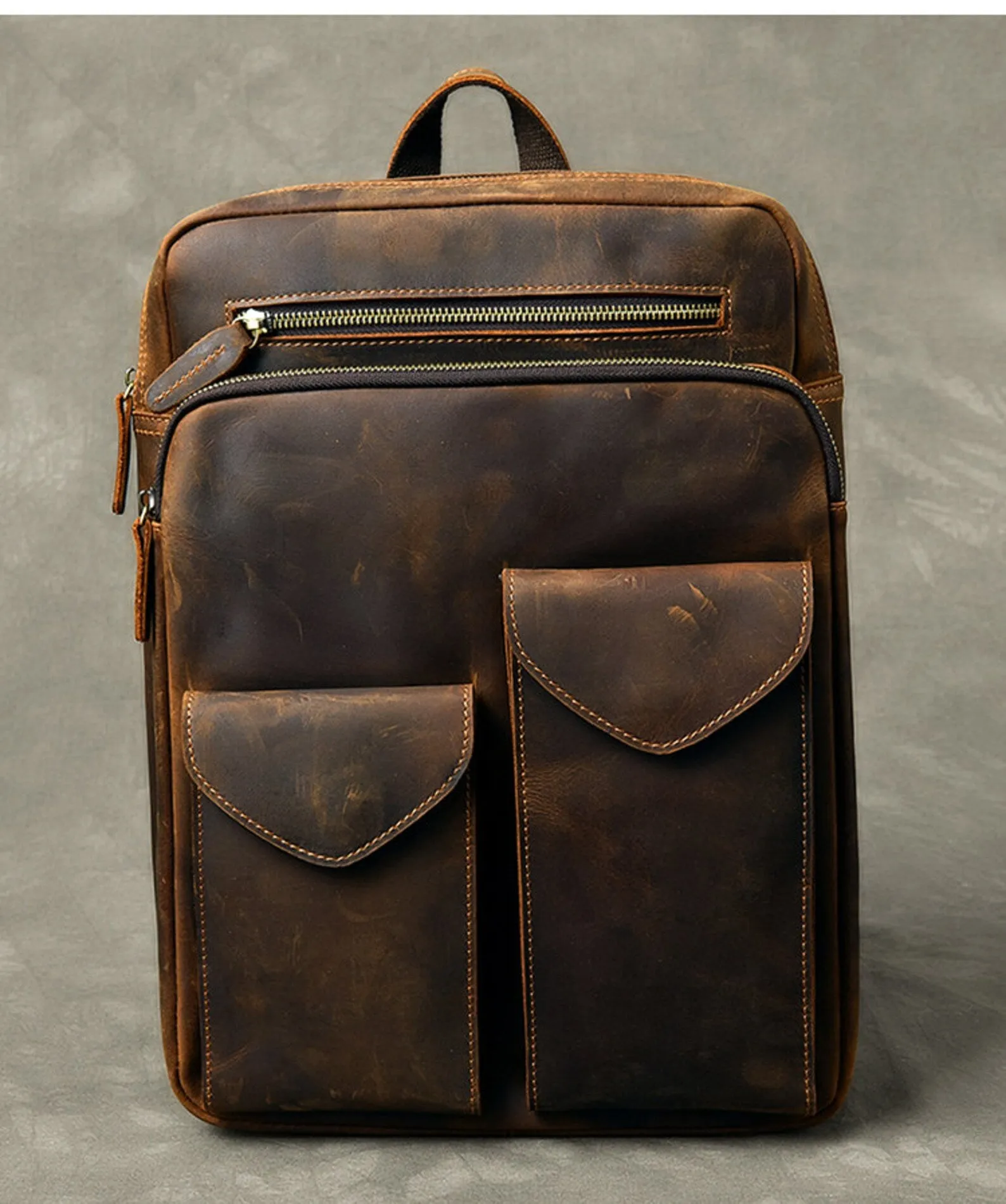 dark brown leather backpack