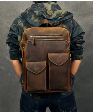 dark brown leather backpack