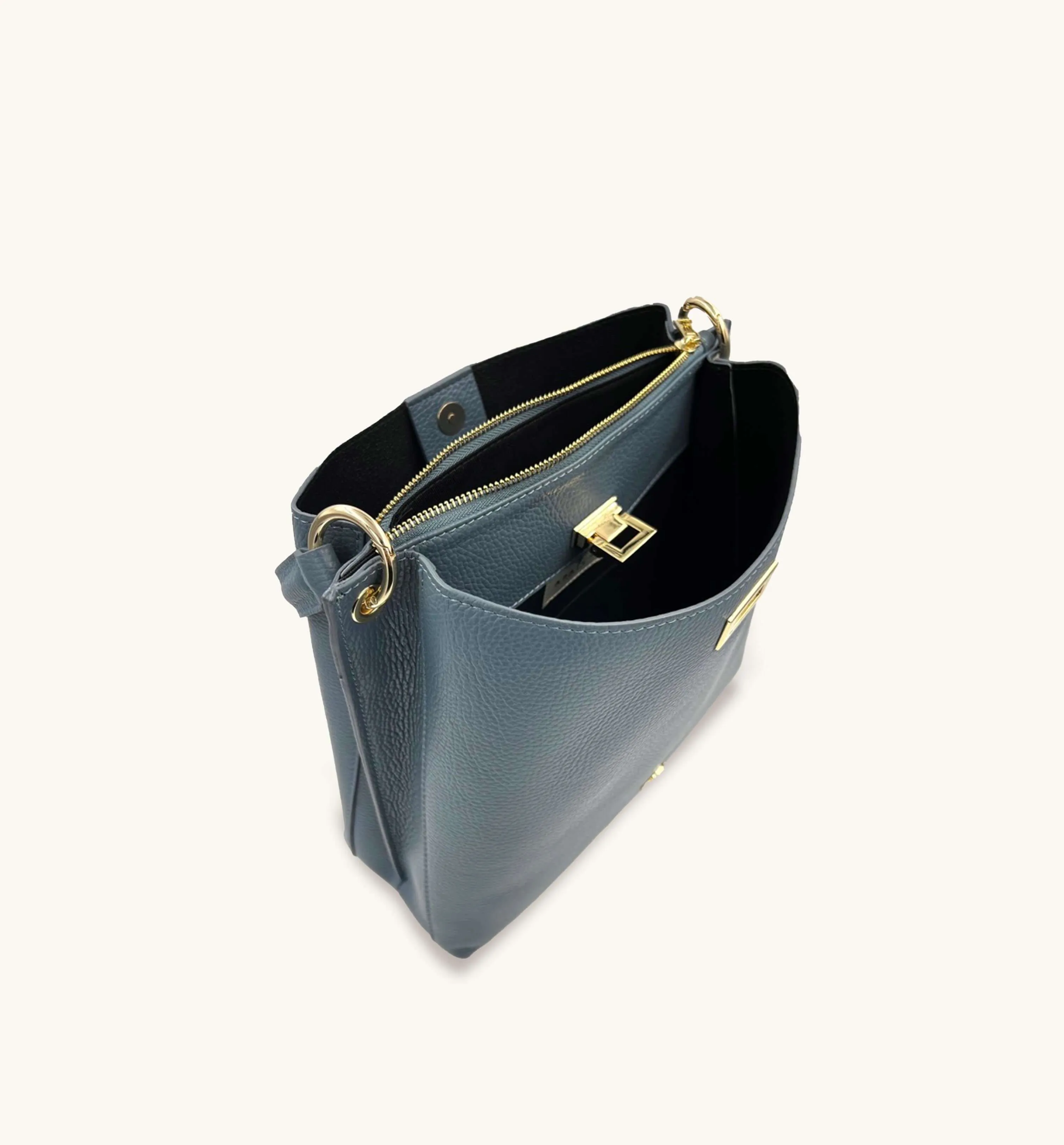 Denim Blue Leather Tote Bag