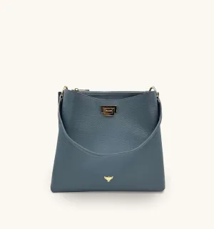 Denim Blue Leather Tote Bag