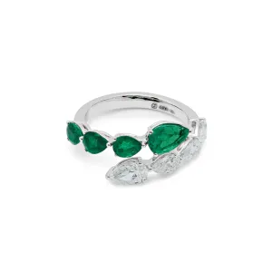 Diamond and Emerald Bypass Ring