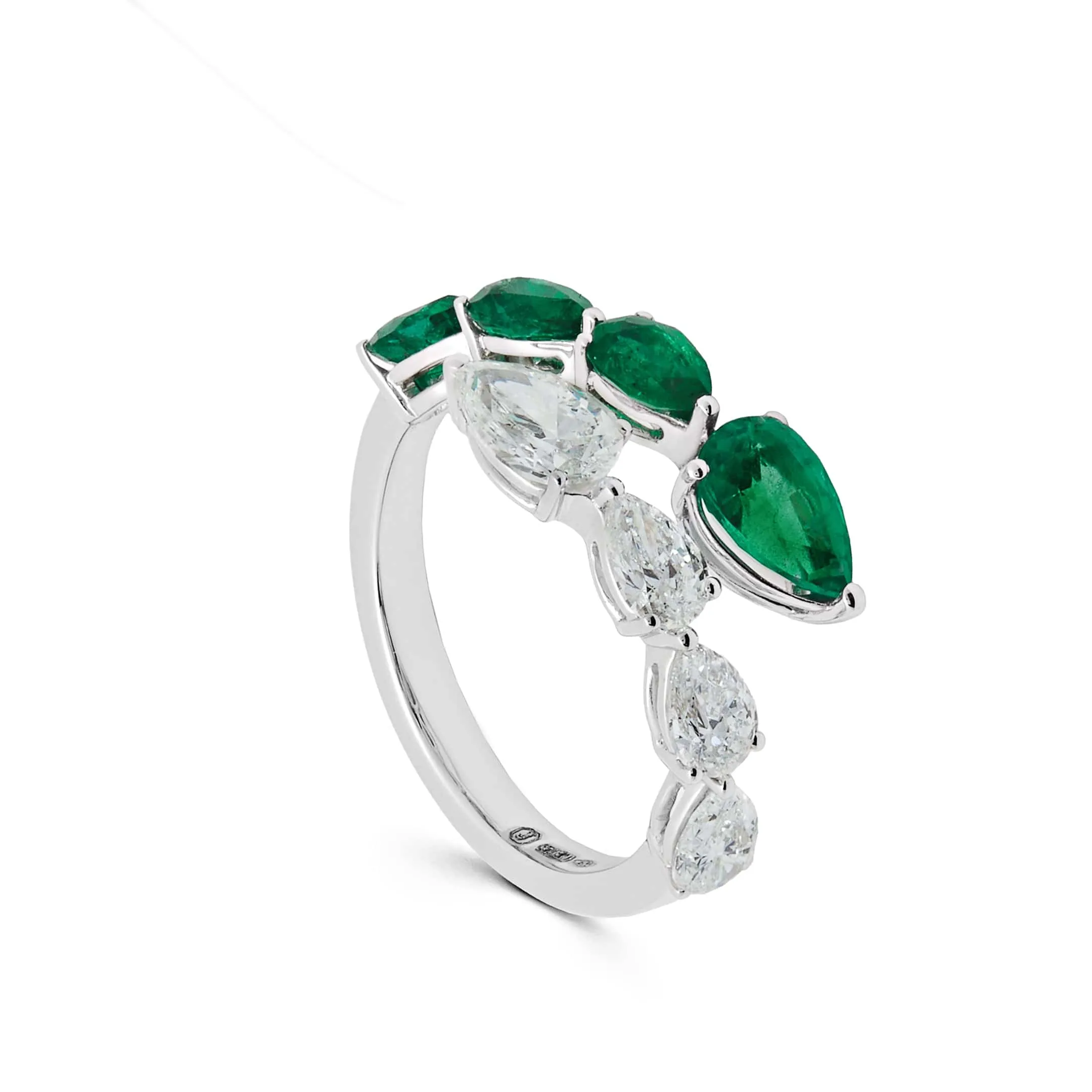 Diamond and Emerald Bypass Ring