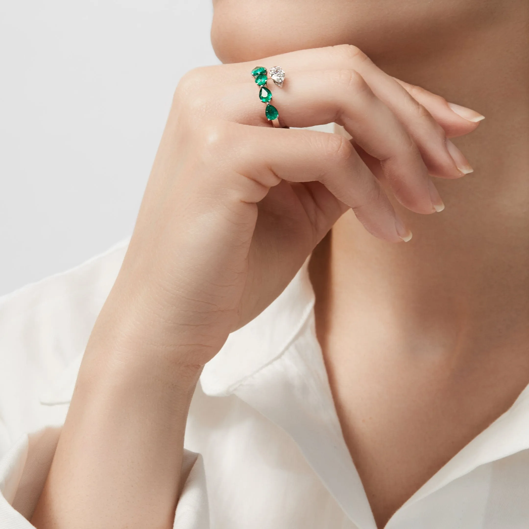 Diamond and Emerald Bypass Ring