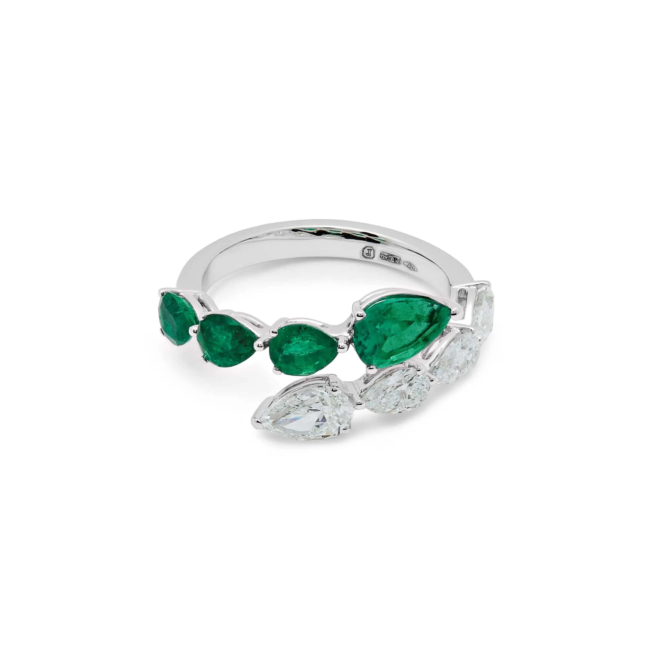Diamond and Emerald Bypass Ring