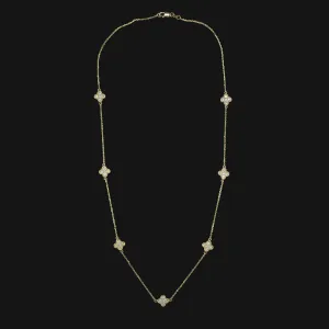 DIAMOND CLOVER NECKLACE 14k YELLOW GOLD STATION CLUSTER NATURAL 1.31ct CHAIN