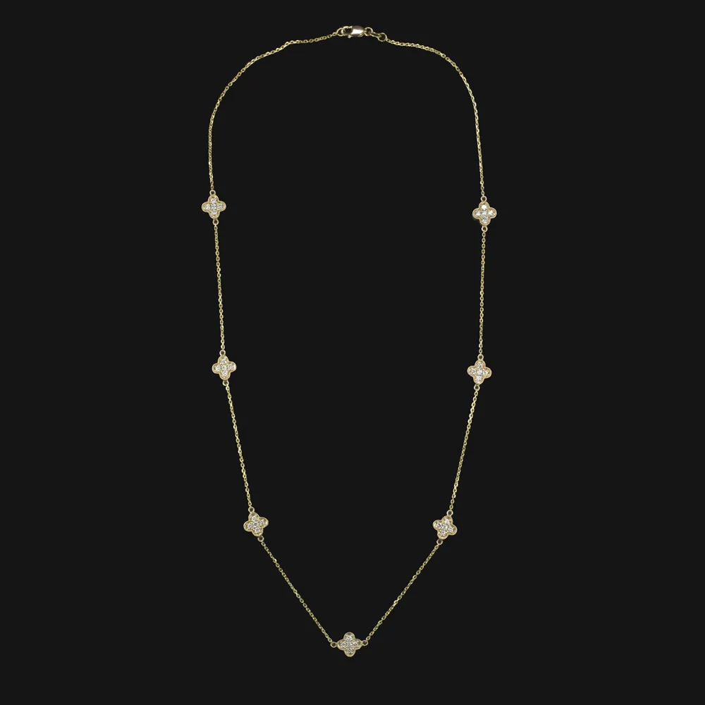 DIAMOND CLOVER NECKLACE 14k YELLOW GOLD STATION CLUSTER NATURAL 1.31ct CHAIN