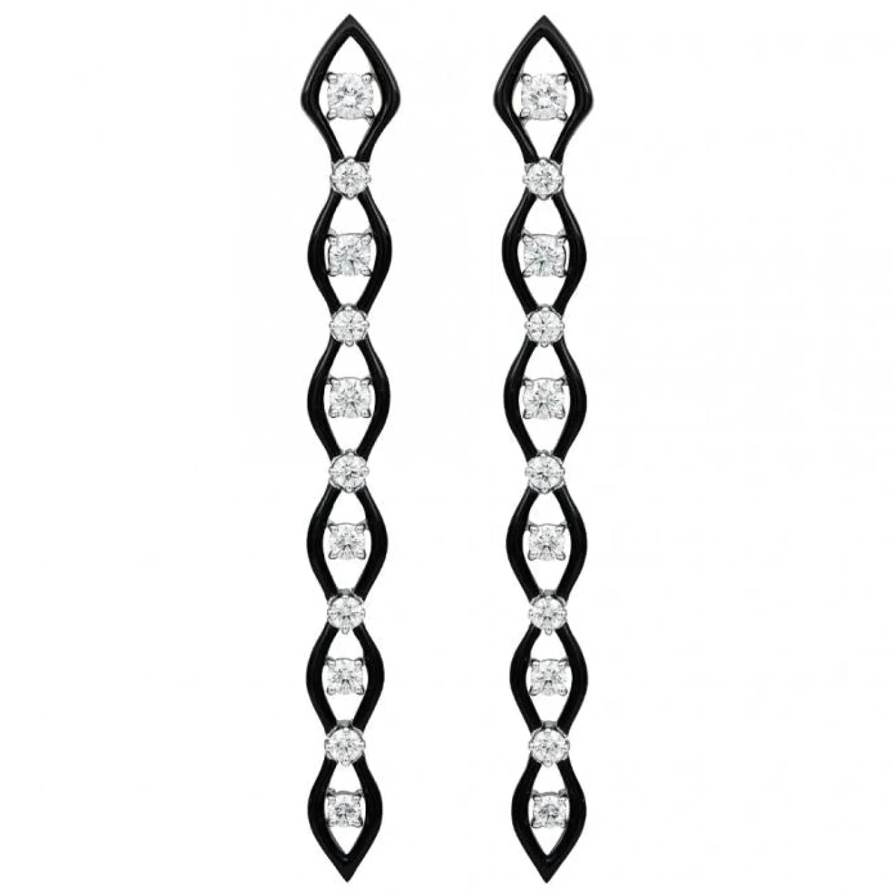 Diamonds In Color 18K White Gold Hand Carved Ceramic & Diamonds Earrings