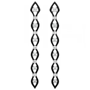 Diamonds In Color 18K White Gold Hand Carved Ceramic & Diamonds Earrings