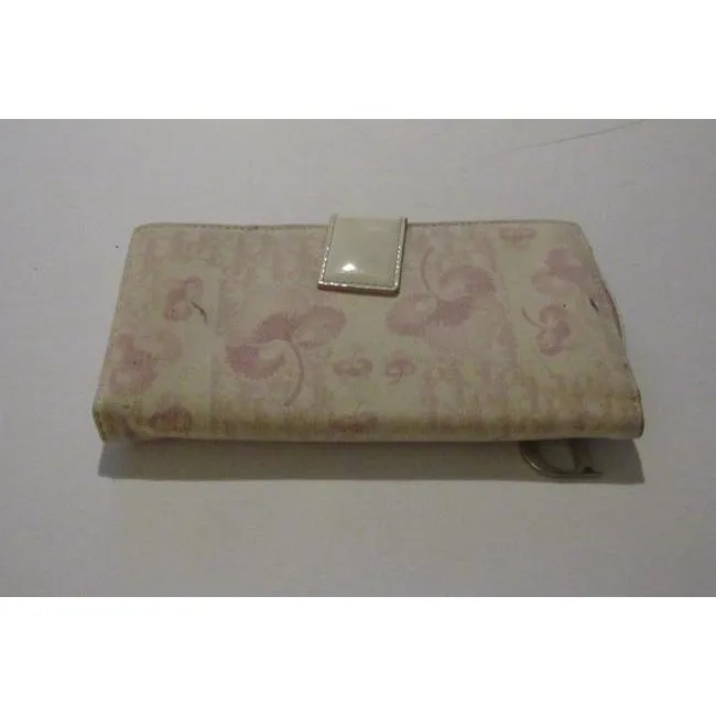 Dior, Pink Trotter/Cherry Print Canvas & Pink Leather, Tri-Fold, Saddle Bag Style Wallet with a Dangling Chrome 'D'