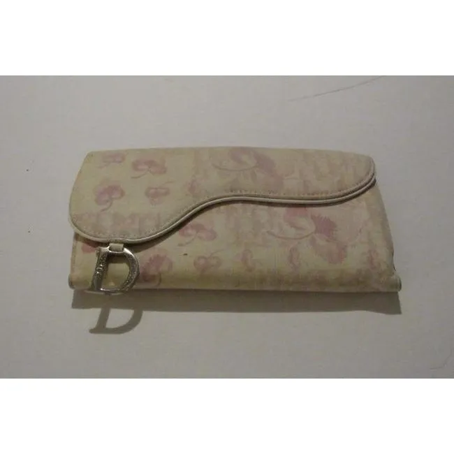Dior, Pink Trotter/Cherry Print Canvas & Pink Leather, Tri-Fold, Saddle Bag Style Wallet with a Dangling Chrome 'D'