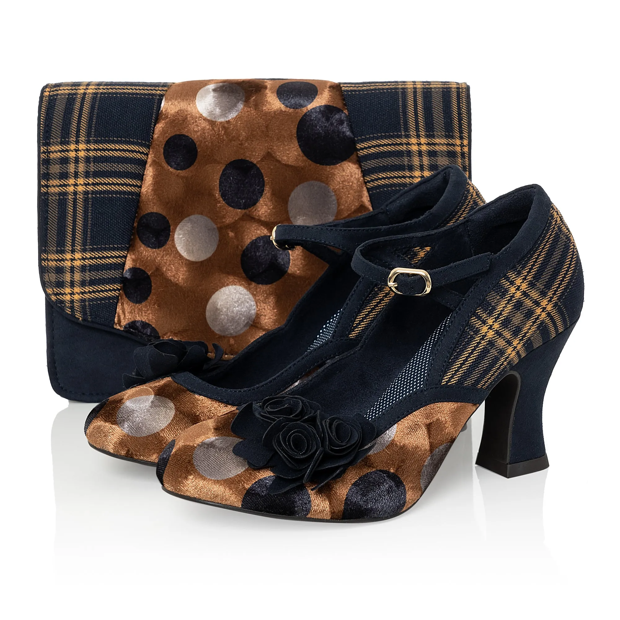 Dublin Bag Navy Mustard Matches Dee Dee Mid Heels by Ruby Shoo